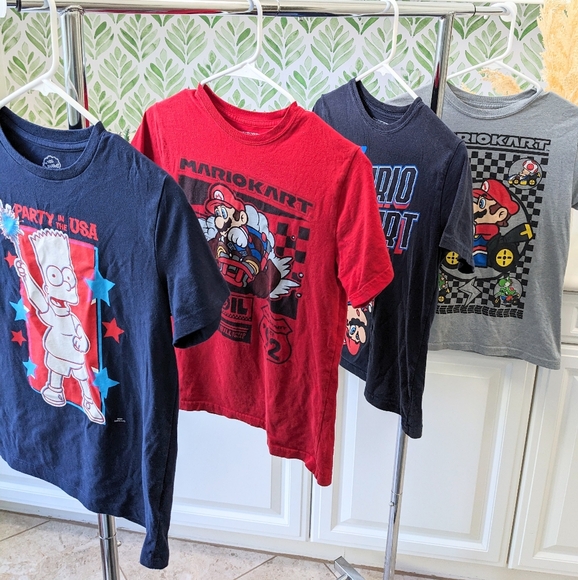 Set Of 4 Boys Character Tees Mario And bart Simpson - Picture 1 of 5